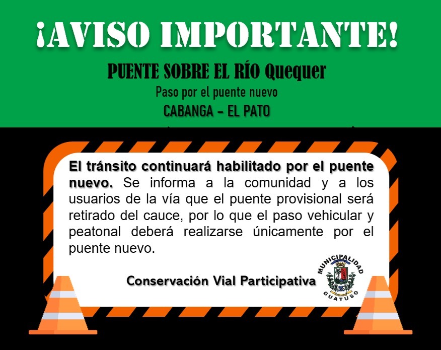 Se habilita el paso por el puente nuevo sobre el río Quequer en Cabanga